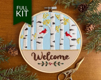 Fall Aspens Welcome | Modern Hand Embroidery Craft Kit | Colorado Inspired Embroidery Pattern | DIY Autumn Home Decor | Beginner Friendly