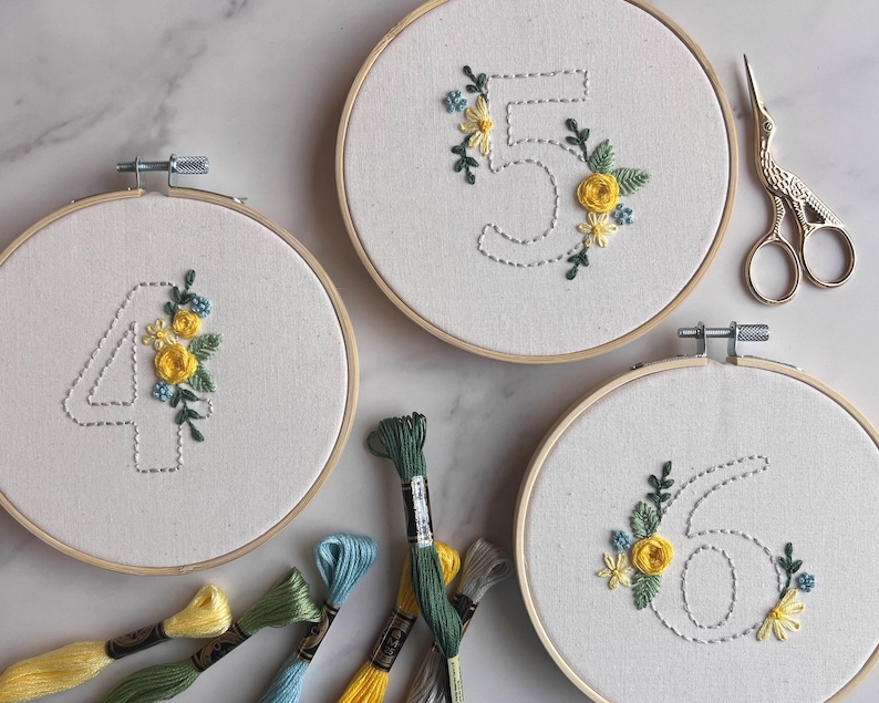 Embroided Numbers Floral Hand Embroidery Numbers Pattern | DIY Table, Milestone (PDF ...