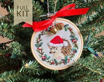 Hedgehog Christmas Tree Ornament Craft Kit | DIY Christmas Gift | Forest Animals Christmas Embroidery | Woodland Animals Embroidery Design