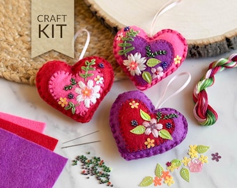 Felt Heart Craft Kit | Beaded Embroidery, Valentine Ornaments