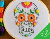 Sugar Skull 4 Embroidery Pattern Skull Embroidery Design Beginner Stitching Embroidery Pattern Dia De Los Muertos Day of the Dead