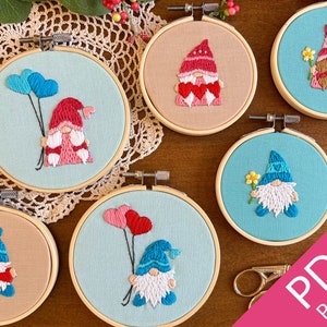Valentines Day Gnomes Embroidery Pattern | Easy Beginner Hand Embroidery Pattern | Instant PDF Download | DIY Valentine's Day Craft | Gnomes