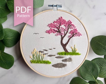 PDF Pattern | 6" Dogwood Garden Path | DIY Spring Craft Ideas | DIY Hand Embroidery Design | Spring Garden Embroidery | Dogwood Flowers