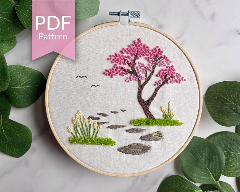 PDF Pattern 6 Dogwood Garden Path DIY Spring Craft Ideas DIY Hand Embroidery Design Spring Garden Embroidery Dogwood Flowers image 1