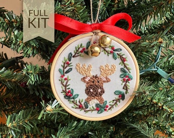 Moose Christmas Tree Ornament Craft Kit | DIY Christmas Gift | Forest Animals Christmas Embroidery | Woodland Animals Embroidery Design