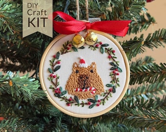 Capybara Christmas Ornament Embroidery Craft Kit | DIY Holiday Craft, Stocking Stuffer