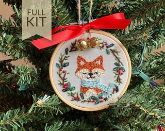 Fox Christmas Ornament Craft Kit | DIY Christmas Gift | Hand Embroidery Design | Christmas Ornament | Woodland Animals | Fox Christmas Decor