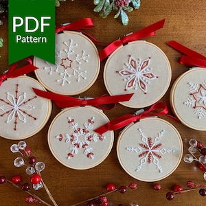 Snowflake Christmas Embroidery Pattern | Hand Embroidery For Beginners | Snowflake Ornaments | Easy Handmade Christmas Gift