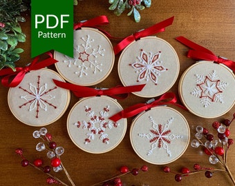 Snowflake Christmas Embroidery Pattern | Hand Embroidery For Beginners | Snowflake Ornaments | Easy Handmade Christmas Gift