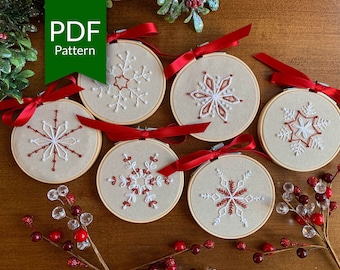 Snowflake Christmas Embroidery Pattern | Hand Embroidery For Beginners | Snowflake Embroidery Design | Easy Handmade Christmas Ornaments