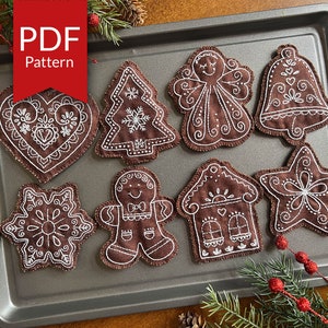 Biscotti di pan di zenzero modello di ricamo a mano / Addobbi natalizi di pan di zenzero / Disegno di ricamo di pan di zenzero / Decorazione natalizia di pan di zenzero