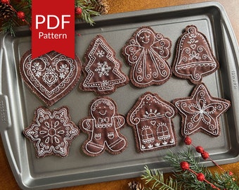 Gingerbread Cookies Hand Embroidery Pattern | Instant Download DIY Gingerbread Man Christmas Ornaments | Fabric Christmas Craft Decoration