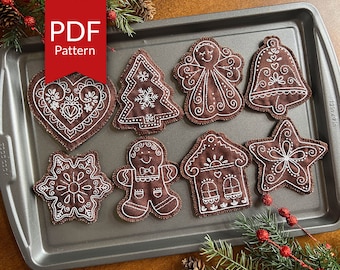 Gingerbread Cookies Hand Embroidery Pattern | Instant Download DIY Gingerbread Man Christmas Ornaments | Fabric Christmas Craft Decoration