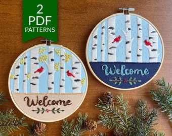 Aspen Trees Welcome Fall & Winter Embroidery Pattern | Colorado Birch Trees Home Decor | Nature Hand Embroidery Design | 2 Patterns Included