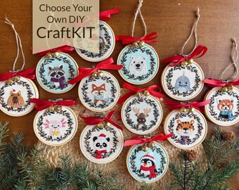 Choose Your Own Animal Christmas Ornament Craft Kit | DIY Hand Embroidery Ornament Kit | Holiday Sewing Kit | Animal Embroidery Pattern