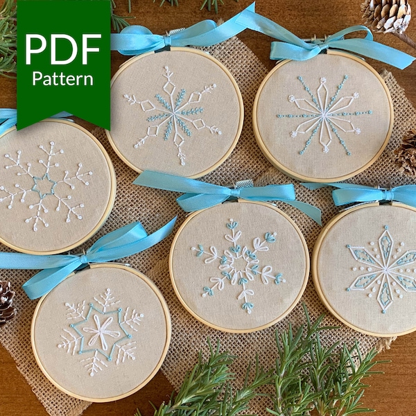 Snowflake Christmas Embroidery Pattern | Hand Embroidery Design | Embroidery PDF Pattern | Snowflake Embroidery for Beginners