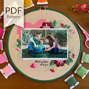 Embroidery Picture Frame PDF Pattern | Unique Floral Embroidery Photo Frame | Valentine&#39;s Heart Craft | Easy Beginner Embroidery Project