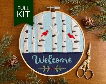 Winter Aspens Welcome | Modern Hand Embroidery Craft Kit | Colorado Inspired Embroidery Pattern | DIY Winter Home Decor | Beginner Friendly