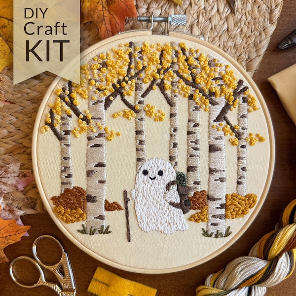 Ghost Hiker in Aspens Embroidery Craft Kit | Beginner Hand Embroidery