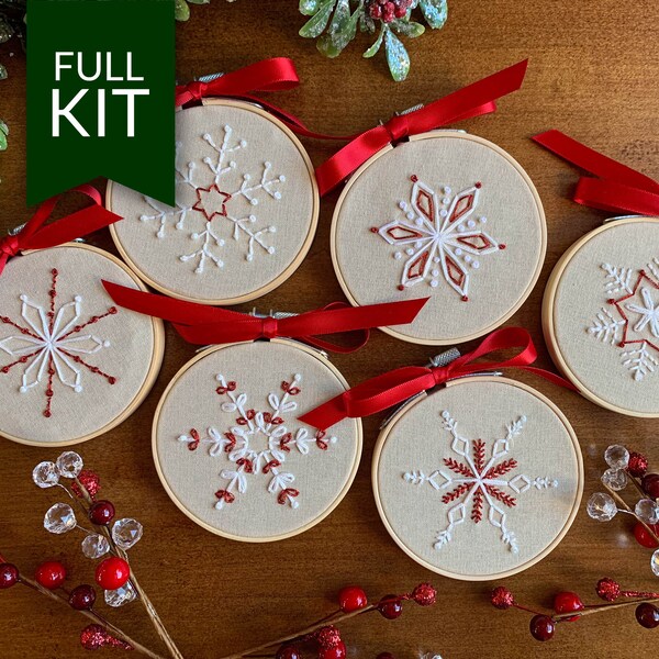 Snowflake Christmas Ornament Embroidery Craft Kit | Hand Embroidery For Beginners | Snowflake Christmas Crafting | Homemade Christmas Gift
