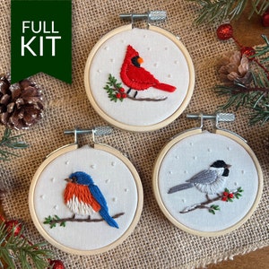 Winter Birds Embroidery Ornaments Craft Kit | Hand Embroidery for Beginners | Christmas Embroidery Pattern | Easy Handmade Christmas Gift