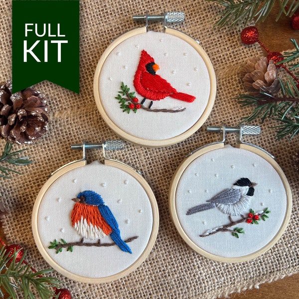 Winter Bird Christmas Embroidery Ornament Kit | DIY Hand Embroidery
