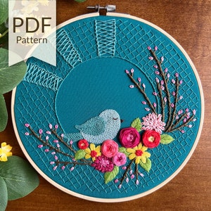 Sweet Tweet Hand Embroidery Pattern PDF | Modern Embroidery Design | Bird and Flowers Embroidery Pattern and Tutorial | Beginner Embroidery