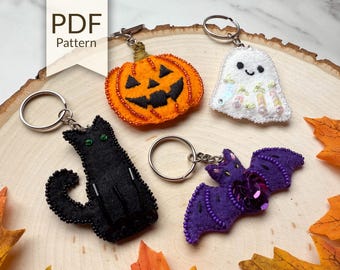 DIY Felt Halloween Charm Pattern – Pumpkin, Ghost, Bat, Cat (PDF Pattern)