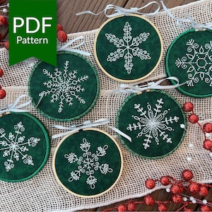6 Snowflakes Hand Embroidery Pattern | Christmas Ornament Embroidery Design | Snowflake Hand Embroidery Ornament Pattern | Christmas Decor
