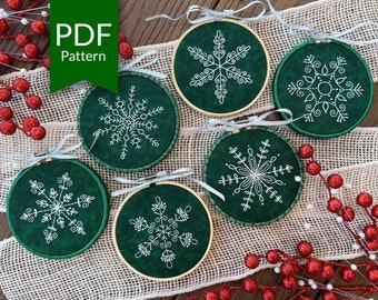 6 Snowflakes Hand Embroidery Pattern | Christmas Ornament Embroidery Design | Snowflake Hand Embroidery Ornament Pattern | Christmas Decor