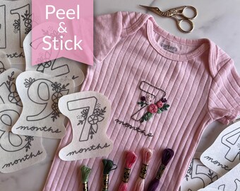 Monthly Milestone Hand Embroidery Numbers | Peel & Stick | DIY Photo Prop for Baby | Numbers 1-12 | Gift For New Mom | New Baby Gift