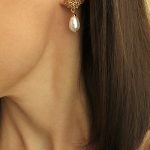 Pearl Earrings, Bridal Earrings, Wedding Earrings, Dangle Earrings, Stud Earrings, Gold Earrings, Designer Earrings, Handmade Earrings image 5