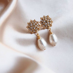 Pearl Earrings, Bridal Earrings, Wedding Earrings, Dangle Earrings, Stud Earrings, Gold Earrings, Designer Earrings, Handmade Earrings image 1