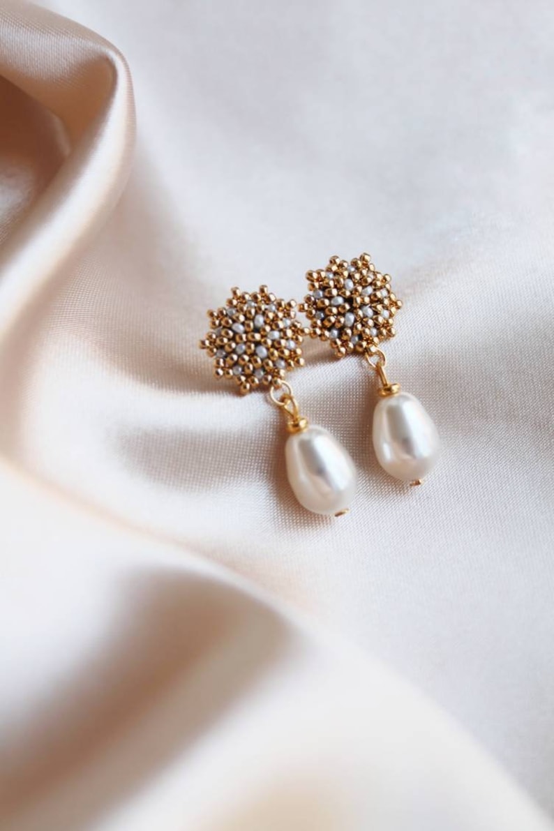 Pearl Earrings, Bridal Earrings, Wedding Earrings, Dangle Earrings, Stud Earrings, Gold Earrings, Designer Earrings, Handmade Earrings image 1