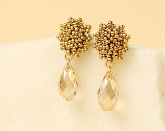 Dangle Earrings, Crystal Earrings, Gold Earrings, Handmade Gold Earrings, Austrian Crystals, Wedding Earrings, Bridal Earrings, Sparkling