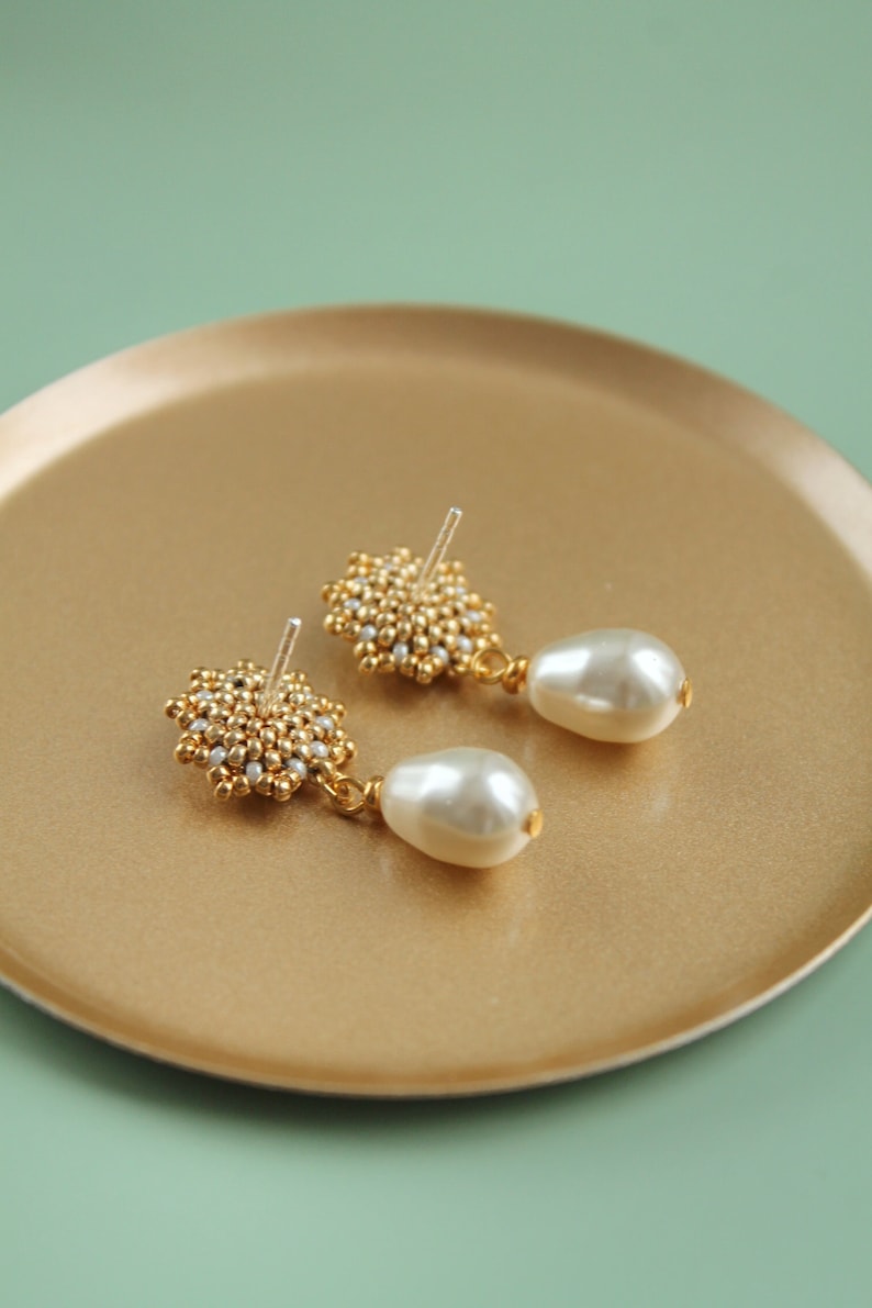Pearl Earrings, Bridal Earrings, Wedding Earrings, Dangle Earrings, Stud Earrings, Gold Earrings, Designer Earrings, Handmade Earrings image 4