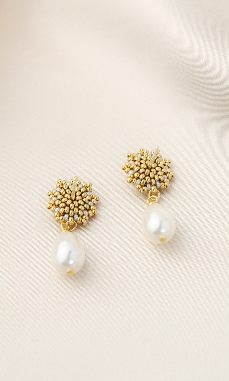Pearl Earrings, Bridal Earrings, Wedding Earrings, Dangle Earrings, Stud Earrings, Gold Earrings, Designer Earrings, Handmade Earrings image 3
