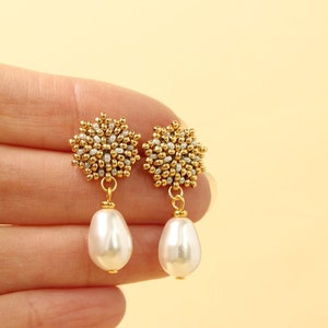 Pearl Earrings, Bridal Earrings, Wedding Earrings, Dangle Earrings, Stud Earrings, Gold Earrings, Designer Earrings, Handmade Earrings image 2