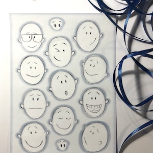 Pegatinas de emociones divertidas - Pegatinas de tono azul - Hoja de pegatinas - Pegatinas de papel - Pegatinas de boceto