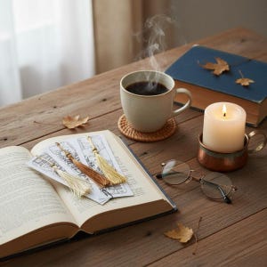 Line Drawn Bookmark Set with Tassels - Book Lover Gift - Trio Bundle - Brown Paper Bookshelf image 6