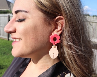Abstract Body Earrings • Polymer Clay Flower Earrings • Feminine Art Jewelry • Body Positive Earrings • Handmade Statement Earrings