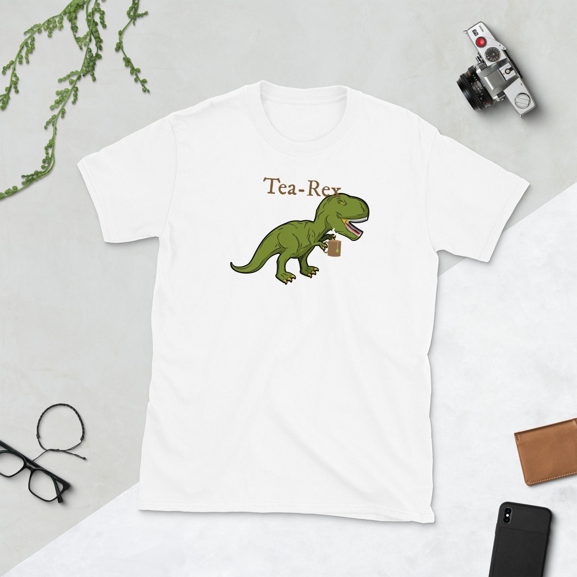 Tea Lover Funny Dino Lover Tea Rex Trex Dinosaur Cute Tyrannosaurus T-Shirt Short-Sleeve Unisex T-Shirt