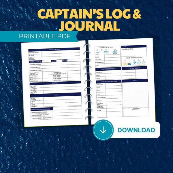 Ship Captain's Log | Nautical Journal | Boat Logbook | Printable PDF