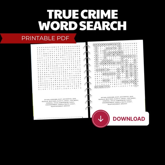 True Crime Word Search: 60 Adult Puzzles (PDF Printable)