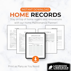 Home Maintenance Planner: Repair & Renovation Tracker (Digital Download PDF)