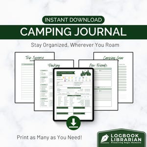 Printable Camping Journal PDF – Campsite Tracker, Packing List, Meal Planner & Travel Log – RV Logbook Digital Download