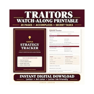 Printbaar spel "Traitors Watch-Along", 20 pagina's tellend strategie- en voorspellingsspel voor een kasteel, PDF-download