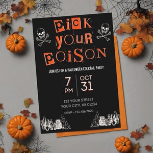 Digital Halloween Party Invitation - Cocktail Party - Custom Instant Download - Customizable 5x7 - Printable Invite