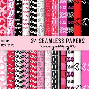 24 XOXO nahtlose digitale Papiere - rot, weiß, rosa, schwarz - Scrapbook Hintergrund - Instant Download - Printable
