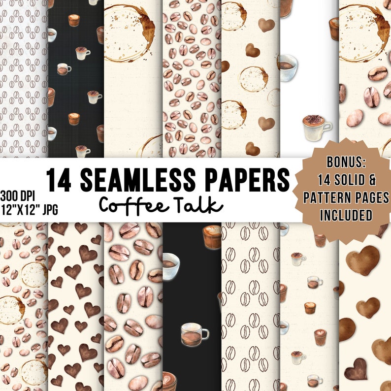 Coffee Pattern Digital Paper - 28 Seamless Pages - Printable Scrapbook ...